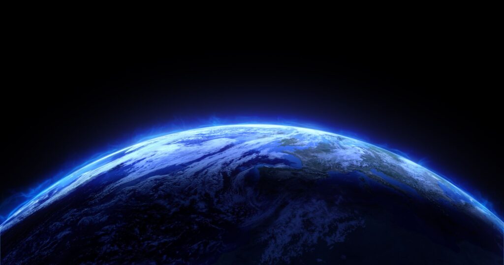 earth with the ozone layer highlighted blue